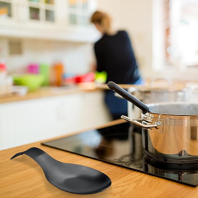 Stainless Steel Spoon Rest, Spatula Ladle Holder, Stainless Steel Utensil Spoon Rest Holder, Brushed Finish, Dishwasher Safe 9.8 x 3.7 Inch (1PC, Fishtail - Black)