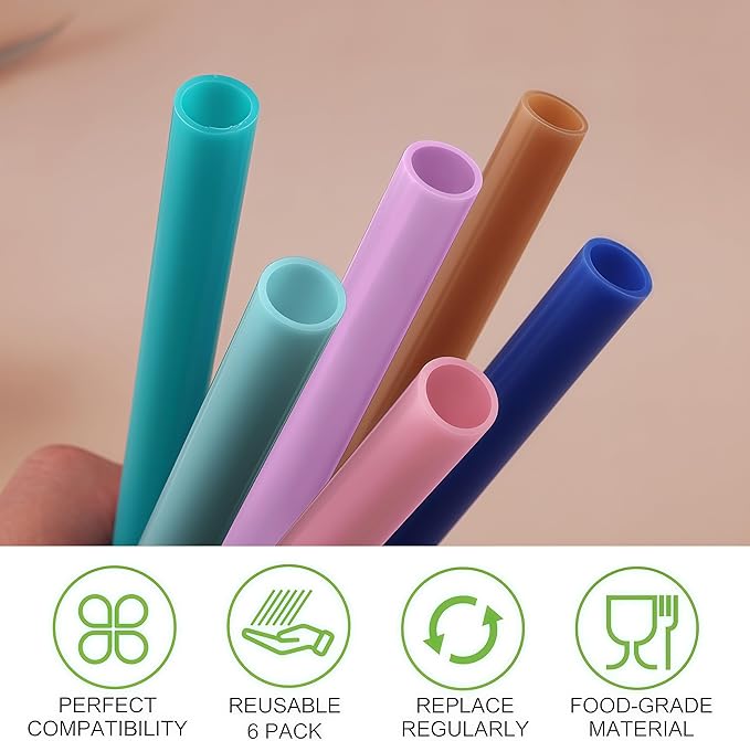 Joshey 6PCS Replacement Straws for Owala FreeSip 24oz & 32oz Water Bottles - Reusable Plastic Straws with 1 Cleaning Brush, Travel Tumbler Accessories Parts - 6 Colors