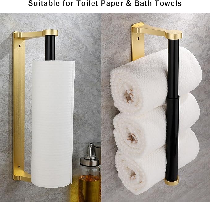 MONEER Paper Towel Holder Under Cabinet, Paper Towel Holder, Aluminum Alloy Kitchen Towel Holders, Self Adhesive Kitchen Roll Holder for Kitchen, Bathroom, Living Room (Glow Gold)