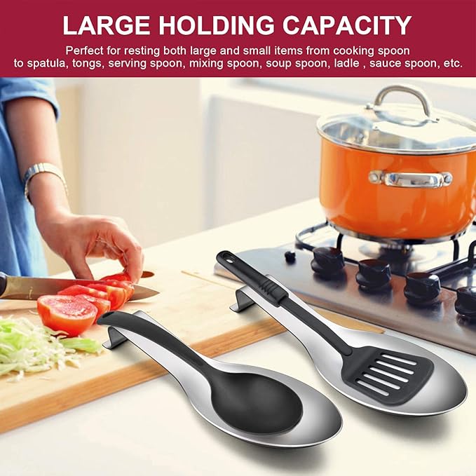 Spoon Rest, E-far Stainless Steel Spoon Ladle Holder Spatula Rest for Kitchen Stove Top, Large Size & Dishwasher Safe