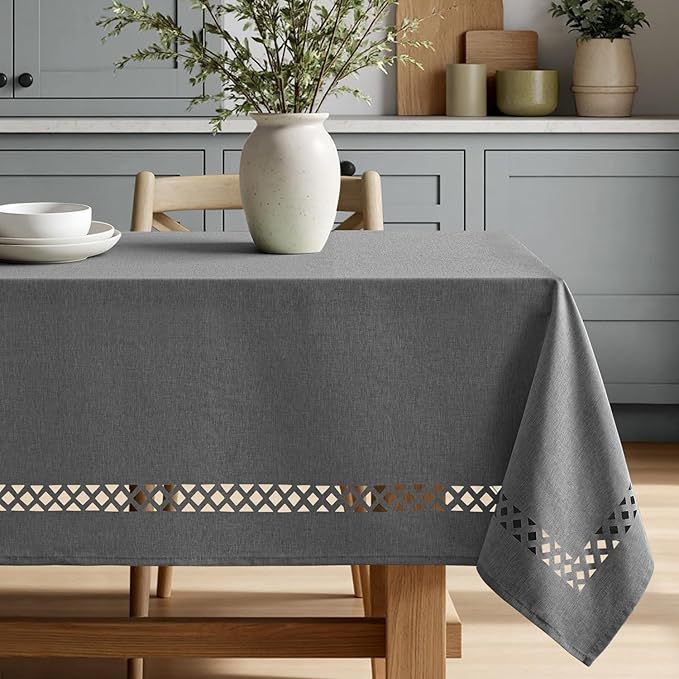 MIULEE Grey Rectangle Linen Polyester Tablecloth with Decorative Cutouts Spring Waterproof Stain Resistant & Shrink-Proof Table Cloth 52x70 inch Farmhouse Style for Dining Wedding and Outdoor
