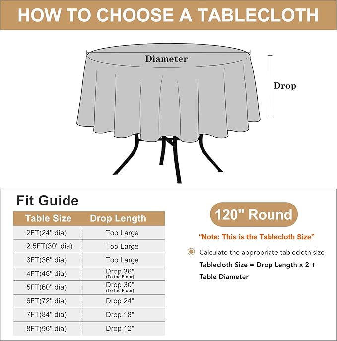 sancua Round Tablecloth 120 Inch Diameter, 8 Pack - Circle Polyester Fabric Table Cloth for Wedding Party Reception Banquet Birthday, Washable Formal Table Cover (Fit 48-96 Inch Tables), Navy Blue