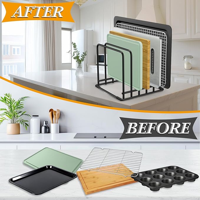 5-Tier Dish Rack & Cutting Board Organizer – 5-Tier Metal Rack for Cutting Boards, Bakeware, Trays – Space-Saving Kitchen Storage, Rust-Resistant Dish Organizer for Cabinets, Countertops & Pantry