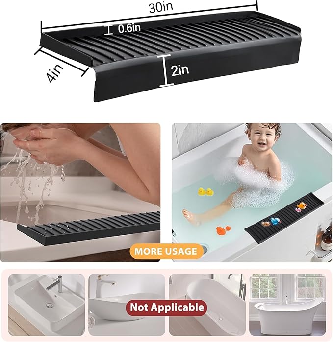 Sink Edge Protector with Suction Cup 4"x30", Silicone Sink Splash Guard for Kitchen & Bathroom, Protect Countertop from Scratches, Stains, for Stainless Steel Granite Quartz-Black