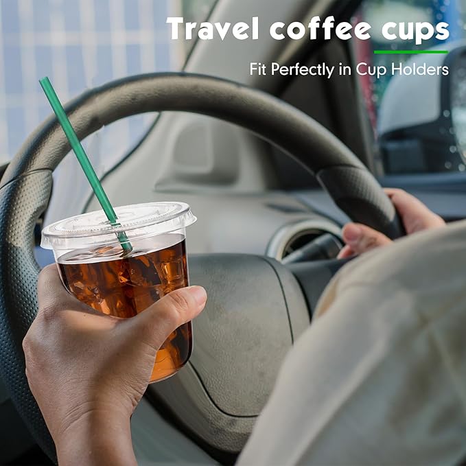 Baderke 25 Set Plastic Cups with Lids and Straws, Disposable Plastic Iced Coffee Cup for Cold Beverage Juice Smoothie Crystal for Coffee Shops Party Catering(Clear,14 oz)