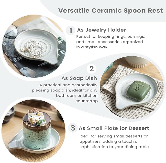 LAUCHUH Spoon Rest for Stove Top, Ceramic Spoon Holder for Kitchen Counter Large Spatula Rest Coffee Spoon Holder Cooking Utensil Rest Modern Farmhouse Kitchen Décor for Valentine's Day, Cream, 5 Inch