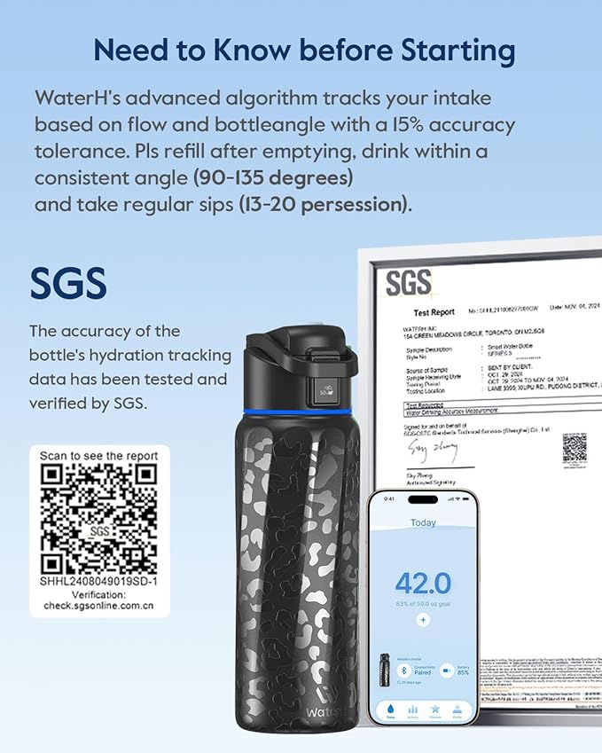 BOOST Smart Water Bottle with Reminder & Tracker, Double Wall Vacuum Insulated Bottles Stainless Steel, 32oz BPA-Free Wide Mouth for School, Gym, Office, Ideal for Father's Day