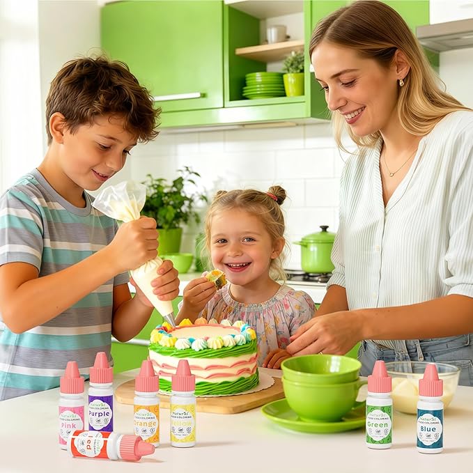 Natural Food Coloring Kit - 7 Colors Dye Free Natural Food Dye, FD&C Artificial Dye Free Liquid Food Coloring for Baking, Cake Decorating, Frosting, Easter Eggs, Fondant & Cookies, 6ml (0.25 fl oz)