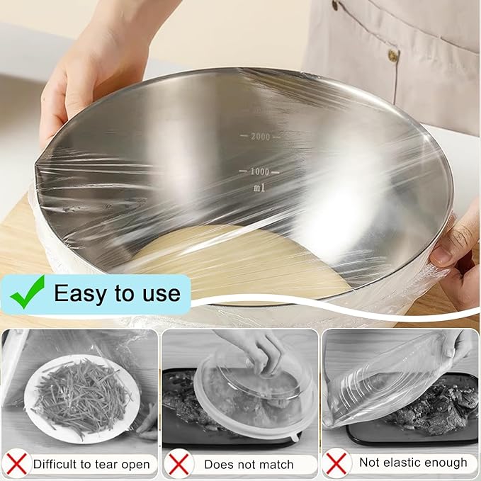300pcs Plastic Bowl Covers Food Cover, Food Fresh Keeping Bags Elastic Reusable Plastic Stretch Elastic Food Storage Covers Kitchen Dining Plate Bread Proofing Universal Kitchen Wrap (White-L)