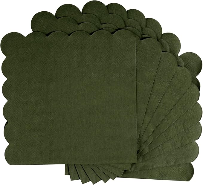 100 Pcs Cocktail Napkins, 2-Ply 5 x 5 Inches Disposable Scalloped Napkins, Thick Premium Dessert Napkins for Party, Wedding, Dinner, Birthday, Anniversary, Festival (Green)