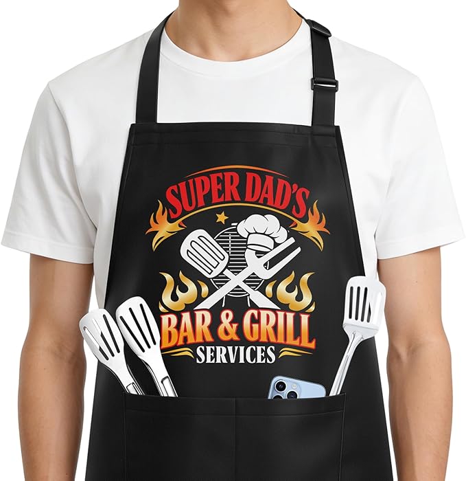 Fathers Day Gift for Dad - Thicker & Machine Washable Funny Grilling Aprons for Men, Dad Birthday Gifts from Daughter Son for Father's Day, BBQ Apron with 2 Big Pockets, Adjustable & Water Resistant