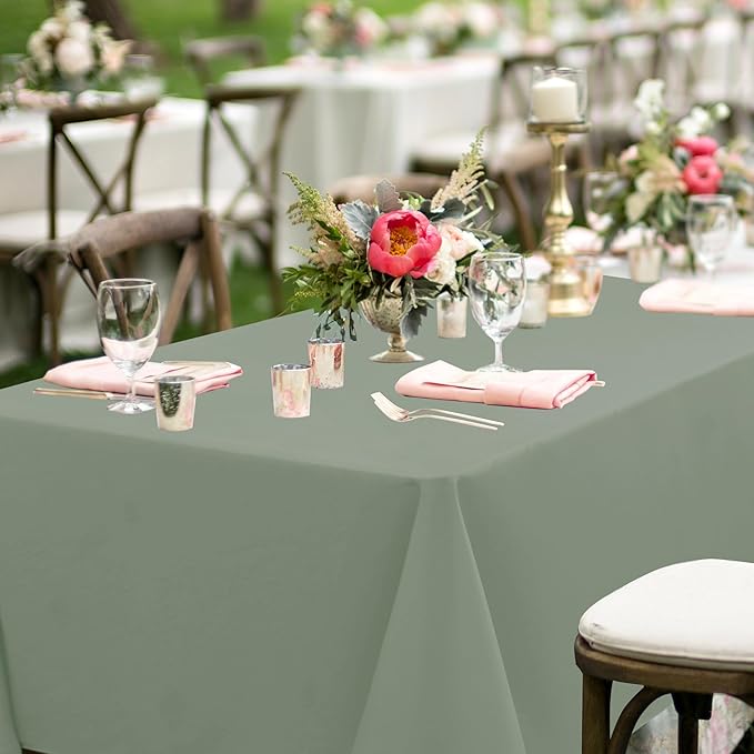 sancua Rectangle Tablecloths for 6 Foot Tables, 6 Pack - Washable Polyester Fabric Table Cloth for Wedding Party, Birthday, Banquet Reception, 54x108 Inch, Sage Green