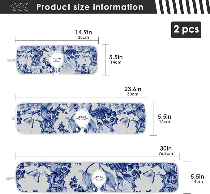 Sink Mat for Faucet Sink Splash Guard Faucet Handle Drip Catcher for Kitchen Bathroom Absorbent Microfiber Dish Drying Mat Blue and White 2pcs