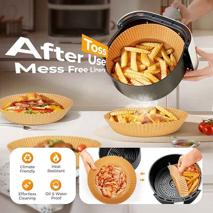 1000 Pcs Air Fryer Paper Liners, 8" Round Air Fryer Liners Disposable, Heavy-Duty Parchment Paper for 5-8 qt Airfryer Basket, Non-Stick & Grease-Proof Baking Liner for Oven Pan