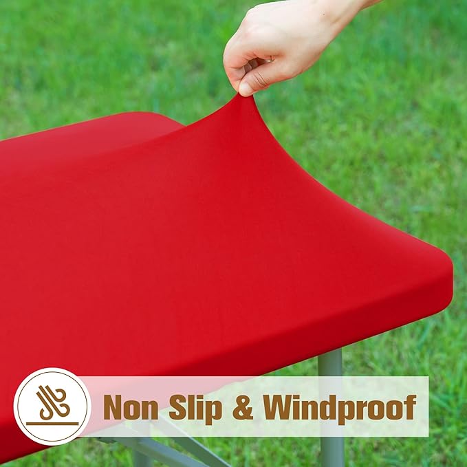 Fitted Rectangle Tablecloth 30 x 72 Inch Elastic Table Cloth for 6ft Table, Stretch Spandex Table Cover Red Washable Polyester Table Top Cap Cover for Dining Picnic Camping Indoor and Outdoor