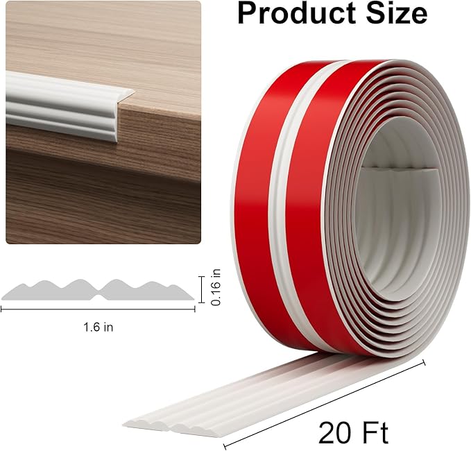 Peel and Stick Wall Corner Protector & Edge Guard, Self-Adhesive Flexible Trim Molding for Inside & Outside Corners, Wall, Countertop, 1.6" W x 20' L, White