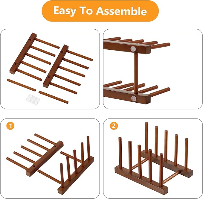 HBlife Teak Dish Plate Bowl Cup Book Pot Lid Cutting Board Drying Rack Stand Drainer Storage Holder Organizer Kitchen Cabinet（Keep Dry）