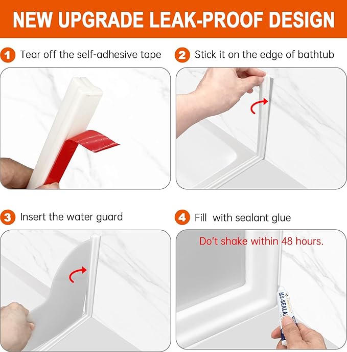 Seamless Shower Corner Water Guard, Large Size Tub Shower Water Guard, Shower Splash Guards,Bathtub Splash Guard Self-Adhesive Tub Guards to Keep Water in Tub (2pcs)