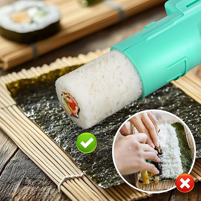 Sushi Making Kit, Upgraded 11.8 Inches Sushi Roller, Sushi Rolling Mat Sushi Maker Sushi Kit, Sushi Bazooka Easy Made Sushi Cyan