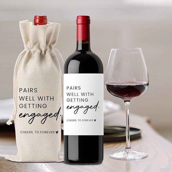 Bride Engagement Gifts for Women Couples Boyfriend Girlfriend Fiance Future Mrs Newlywed Engaged Wedding Bridal Shower Wedding Party Wine Bag Set with Wine Label