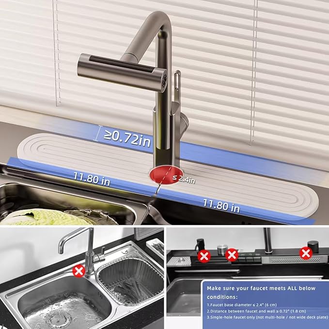 PEKER Faucet Mat for Kitchen Sink 23.6" – Diatomite Fast Drying Stone Sink Tray, Super Absorbent Faucet Splash Guard for Bathroom Counter, Sink Drip Catcher & Organizer