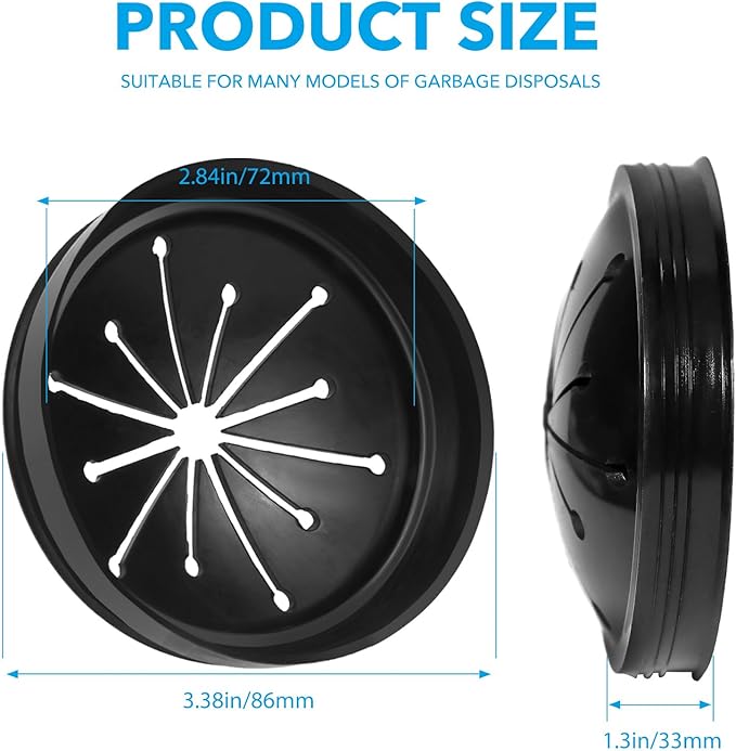 3 3/8" Inch Sink Splash Guard - Rubber Garbage Guard and Disposal Stopper for Whirlaway, Waste King, and GE Models (Black 3 3/8 in)