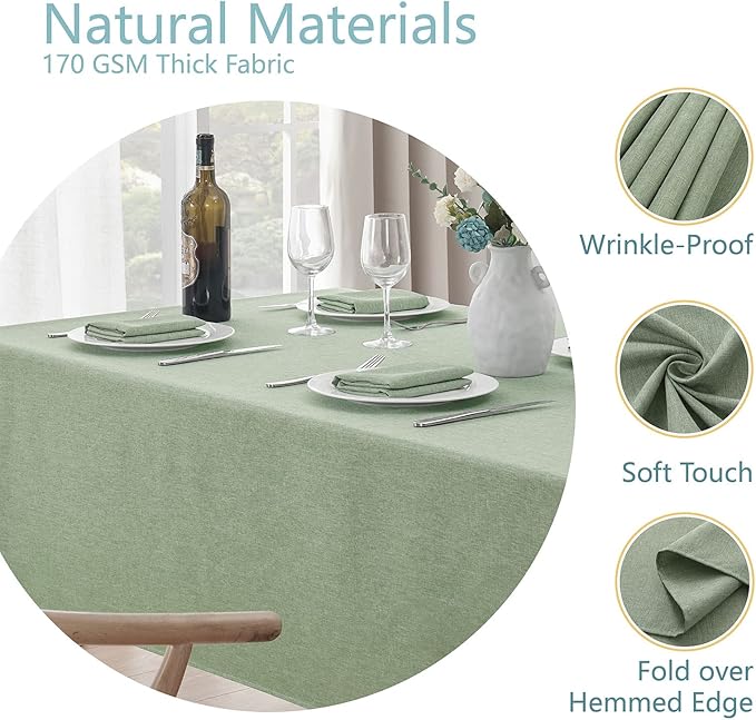 Veblandy 2 Pack Rectangle Tablecloth, 52x70 inch, Water Resistant Wrinkle Free Linen Textured Table Cloth Washable, Decorative Fabric Table Cover for Dining, Party and Camping, Sage Green