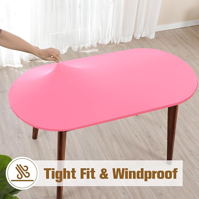 NEWISHER Fitted Oval Tablecloth 42 x 60 Inch Elastic Table Cloth, Stretch Spandex Table Cover Pink Washable Polyester Top Cap Cover for Dining Picnic Camping Indoor and Outdoor