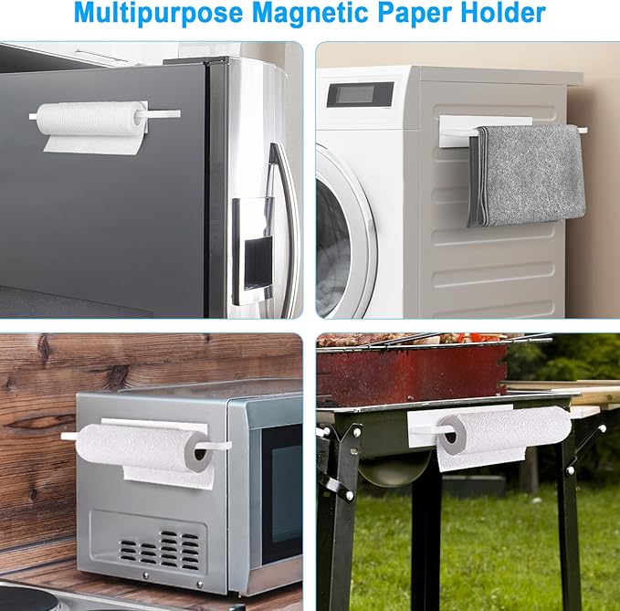Seropy Magnetic Paper Towel Holder for Fridge, Toilet Paper Roll Holder Magnetic Paper Towel Rack Wall Mount Fridge Organizer for Papers Towels Roll Bathroom RV Decor Kitchen Organization White 1 Pack
