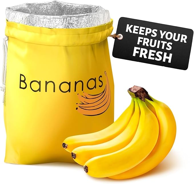 Nylon Banana Bag with Aluminum Lining and Quick Drawstring Closure - 13.8x10.6 in Reusable Banana Keeper for Freshness, Storage, and Prevent Ripening - Washable Material, Suitable for Home and Picnics