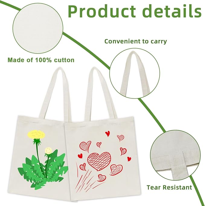 HECTOLIFE 6 I 12 I 24 I 48 Pack Canvas Tote Bags,Reusable Blank Canvas for Shopping Bags,Grocery Bags,DIY Gift Bags