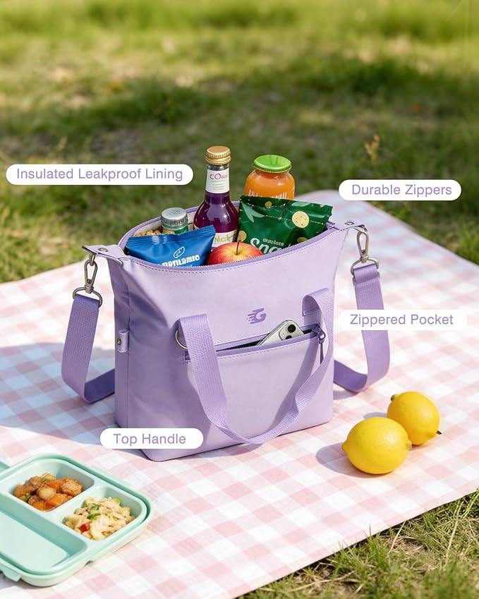 GLORIEROO Pastel Lunch Box Women | Insulated Soft Waterproof Leakproof Lunch Bag Cooler | Adjustable Strap | BPA-Free