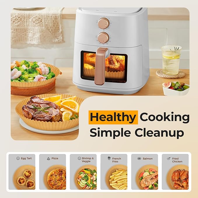 1000 Pcs Air Fryer Paper Liners, 8" Round Air Fryer Liners Disposable, Heavy-Duty Parchment Paper for 5-8 qt Airfryer Basket, Non-Stick & Grease-Proof Baking Liner for Oven Pan