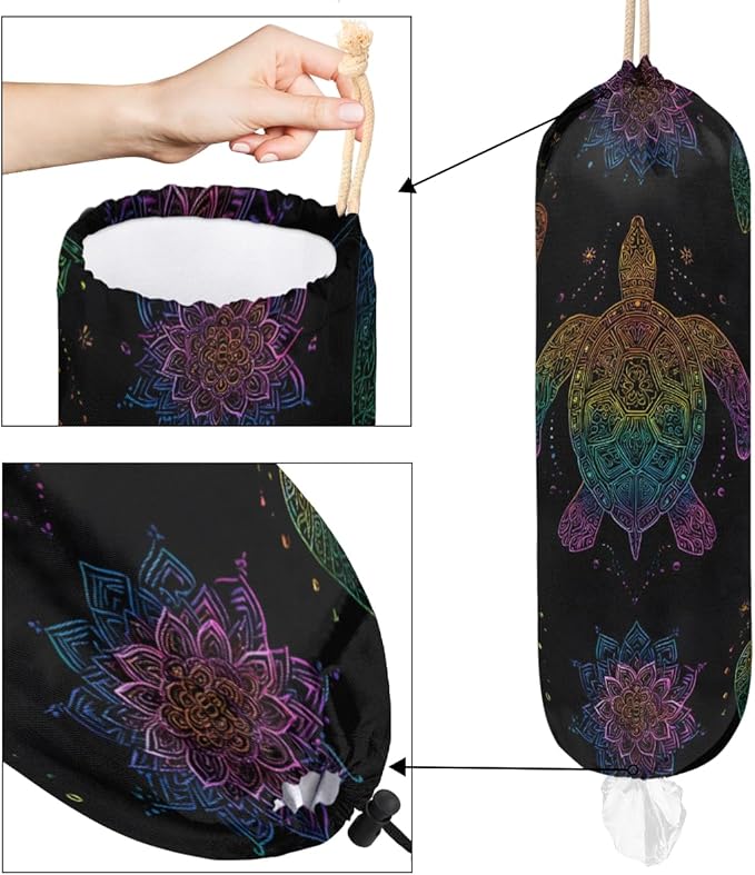 Pardick Plastic Bag Holder, Boho Turtle Grocery Bag Holder for Shopping Bags, Wall Mount Plastic Bag Storage Organizer Dispenser, Storage Holder for Home Kitchen Camper,A-1