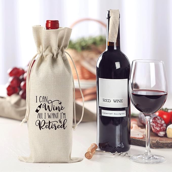 Funny Retirement Gifts for Woman Men Retirement Wine Gifts Bag Happy Retirement Party Decorations Retired Gifts Leaving Gifts for Coworkers Boss I Can Wine All I Want I'M Retired
