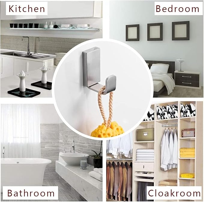 BESy Brass Clothes Hook Single Towel Hook for Bathroom Kitchen Garage Square Style Robe Hooks Coat Hooks Hat Hook, Wall Mounted with Screws, Four Packs, Brushed Nickel