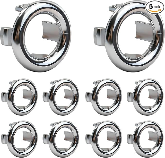 10pcs Sink and Basin Overflow Ring Hollow Cover, Universal Bathroom Vanity Sink Overflow Hole Insert Cap, Plastic Drain Trim Ring for Kitchen Bathroom Ceramic Replacement Parts