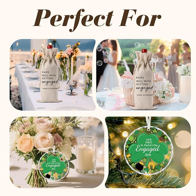 Engaged Gifts Engagement Gifts for Couples Her, Engagement Party Decorations for Women Couple Bride Our St. Patrick's Day Engaged Wine Bag Acrylic Ornament 2026