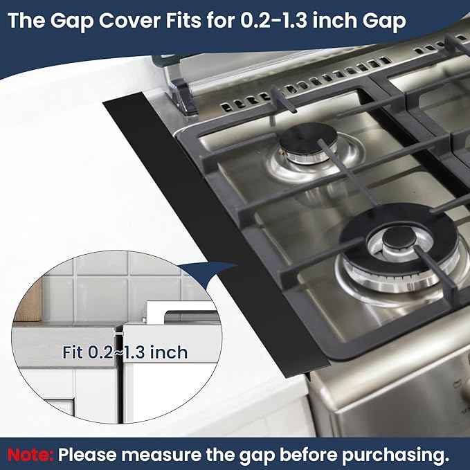 Silicone Stove Gap Covers (2Pack 25 Inches), Heat Resistant Oven Gap Filler Seals Gaps Between Stovetop and Counter, Easy to Clean Stove Gap Guard, Black