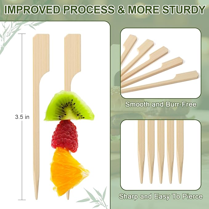 200 Cocktail Picks, 3.5 IN Small Bamboo Skewers for Appetizers, Cupcake Topper Sticks, Flat Paddle Wood Fancy Toothpicks for Appetizers Drinks Food Sandwich Fruit Charcuterie Boards Accessories Party