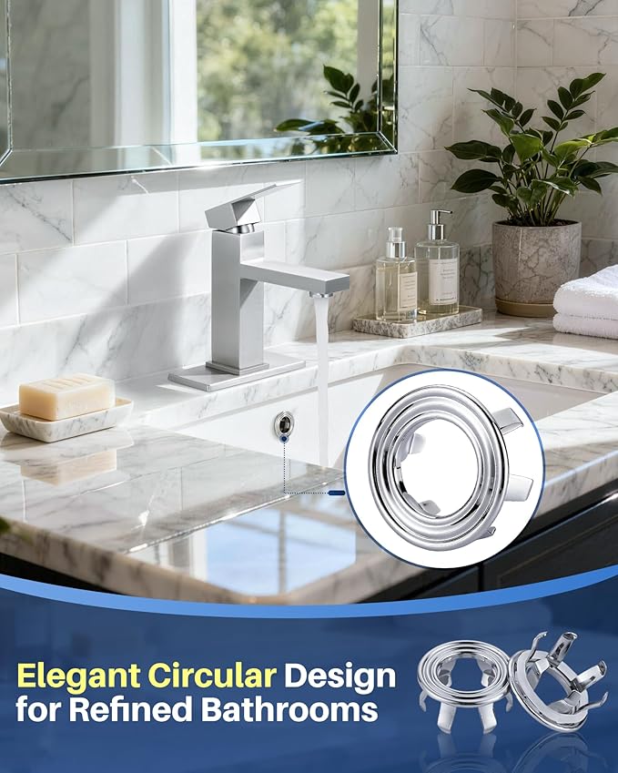 Sink Overflow Ring Chrome: 2 Pack Solid Brass Bathroom Sink Overflow Trim Cover, Hole Insert Caps Replacement for Bathroom Kitchen Vanity Basin