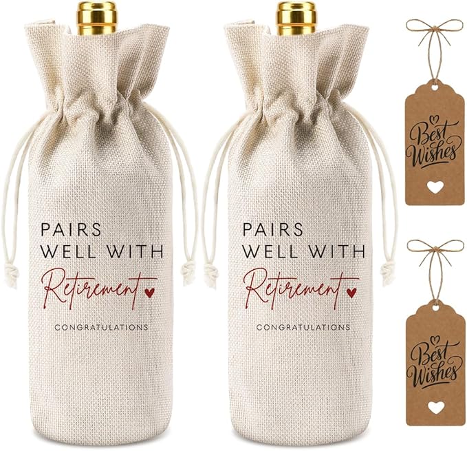 XFW 2pc Retirement Wine Bag, Retirement Gifts for Women Men, Retire Gifts Wine Bag, Pairs Well With Retirement Congratulations Wine Bag