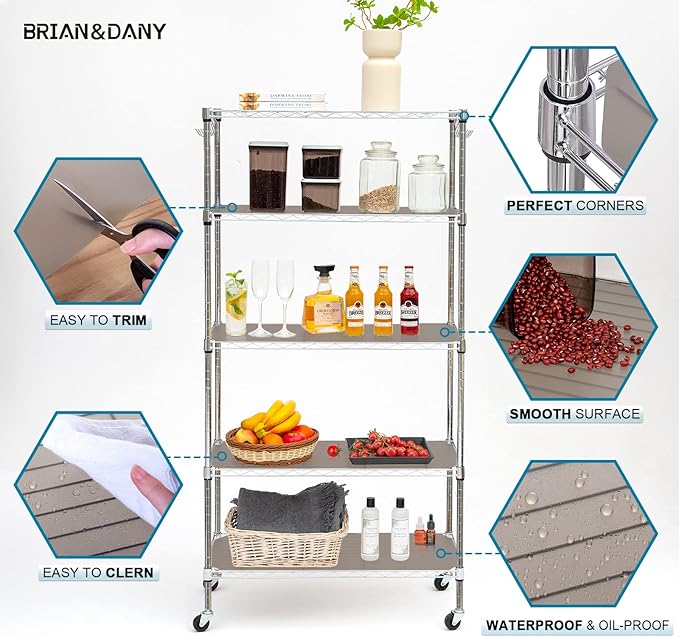 BRIAN & DANY Wire Shelf Liner 18" X 24", Heavy Duty Shelf Liners for Wire Shelving, Waterproof Protector Mats, Set of 5, Charcoal