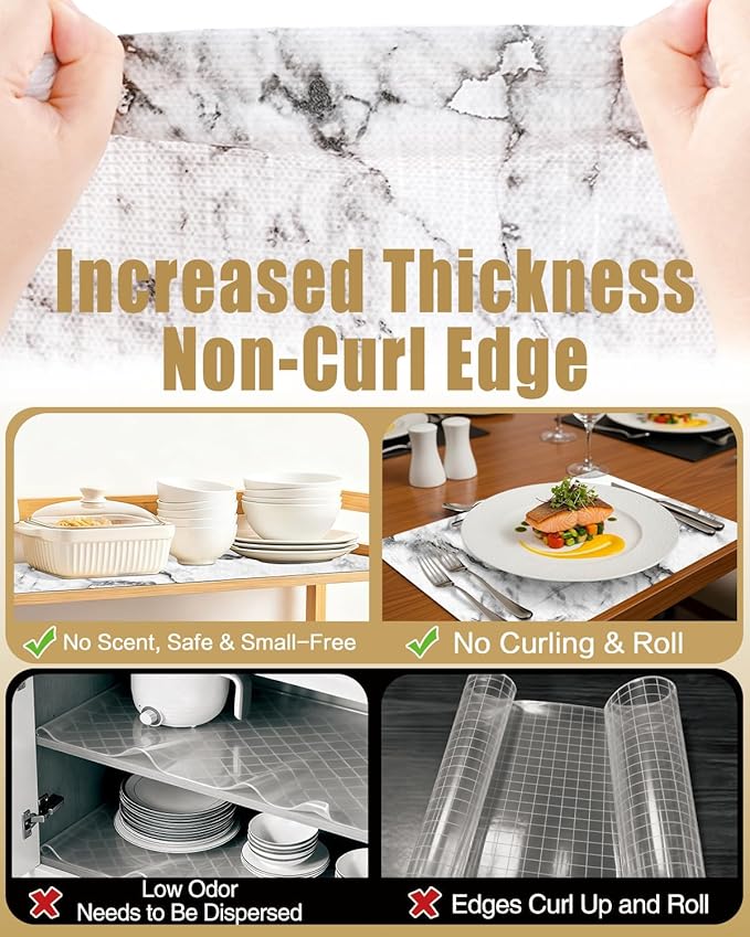 Shelf Liners for Kitchen Cabinets Non-Adhesive 12in x 20FT, Non-Slip Thickened Shelf Paper Waterproof Washable for Drawer Dresser Pantry Shelve Bathroom Protector Liner