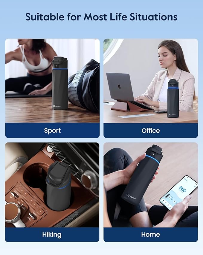 BOOST Smart Water Bottle that Reminds You to Drink, 24oz BPA-Free Stainless Steel Vacuum Insulated, Wide Mouth Water Tracker Bottle with APP for School, Gym, Office, Ideal for Father's Day