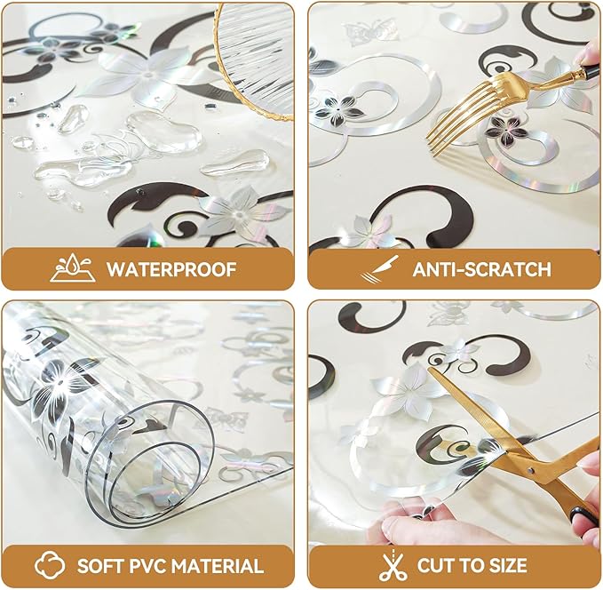 LovePads Floral Clear Table Cover Protector - 36 x 54 Inch Thick Plastic Table Cloth, Waterproof PVC Desk Mat for Dining Room Table, Wood Furniture Topper, Anti-Scratch Desk Pad for Kids Writing,