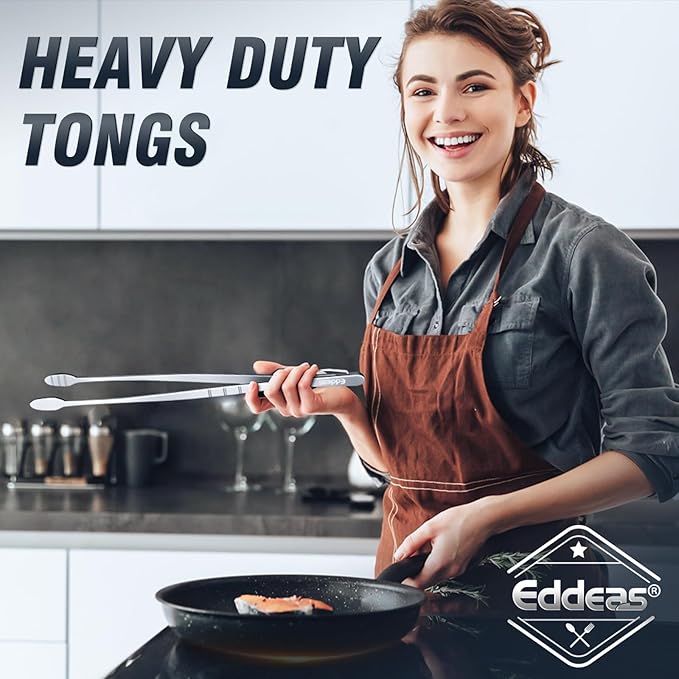 Eddeas Kitchen Tweezers Tongs, Cooking Tweezers Stainless Steel - 3 Size 12'' 10'' & 8 inch Ideal for Meat, pasta, plating and pinching delicate small pieces of food, Set of 3
