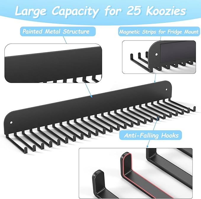 2 Pack Can Cooler Sleeves Holder Magnetic for Fridge, Beer Sleeves Dispenser Organizer for Storage w/ 25 Hooks, with Screws for Wall Mounted, for Holidays Wedding Party