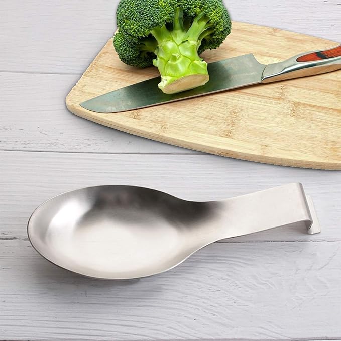 Stainless Steel Spoon Rest, Spatula Ladle Holder, Stainless Steel Utensil Spoon Rest Holder, Brushed Finish, Dishwasher Safe 9.8 x 3.7 Inch (Silver 2PCS)