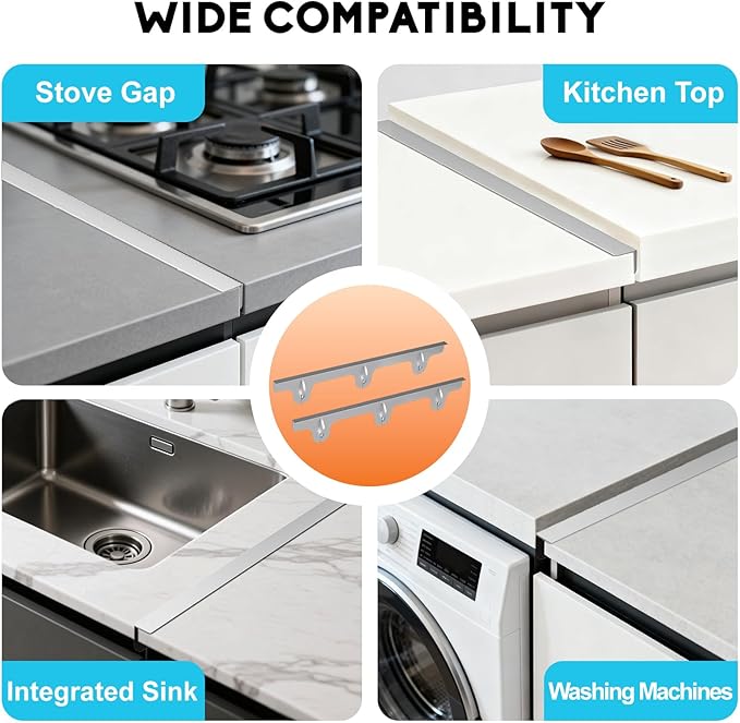 Stove Gap Covers - 304 Stainless Steel Oven Side Gap Filler, 2 Pack Stove Gap Filler - Length 23.4" Width 0.79", Spring Clip Design Fitting Gap Strong Guard Between Stove Top & Counter - Silver